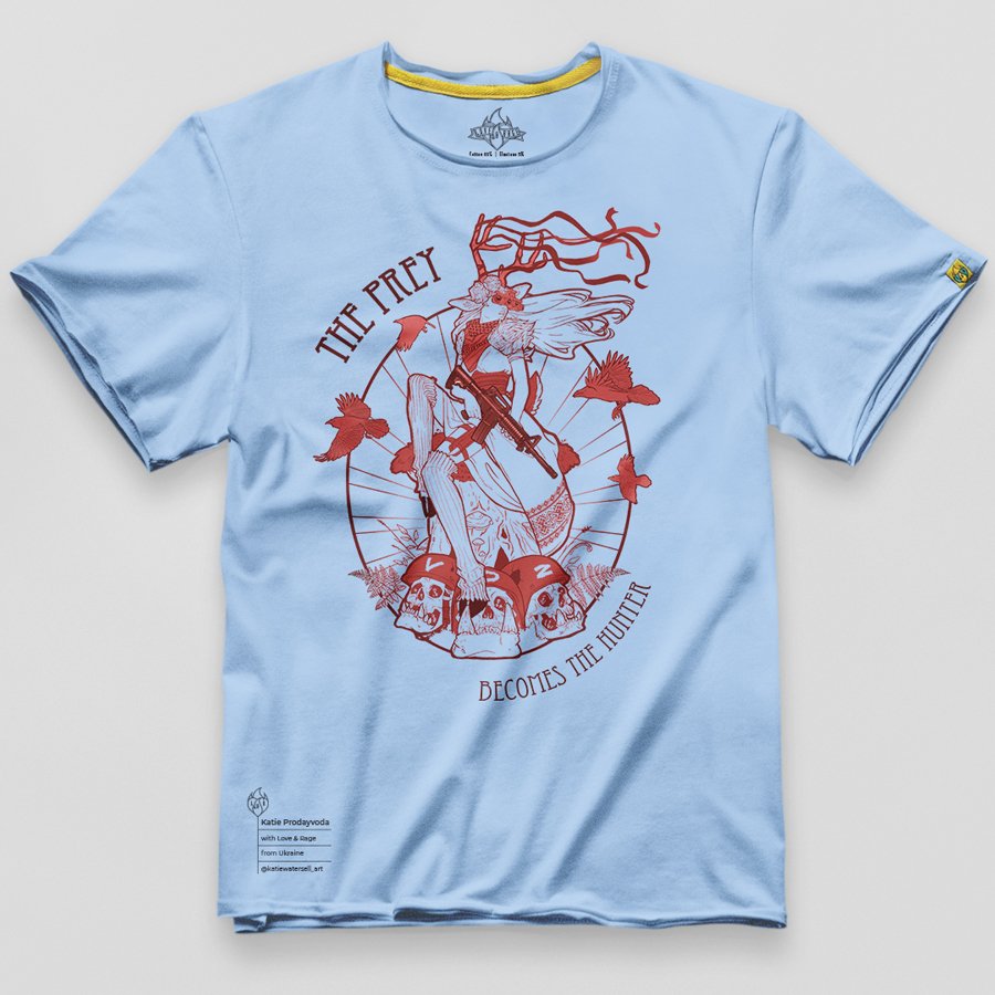 Design t-shirt with "The prey becomes hunter" from Love&Rage