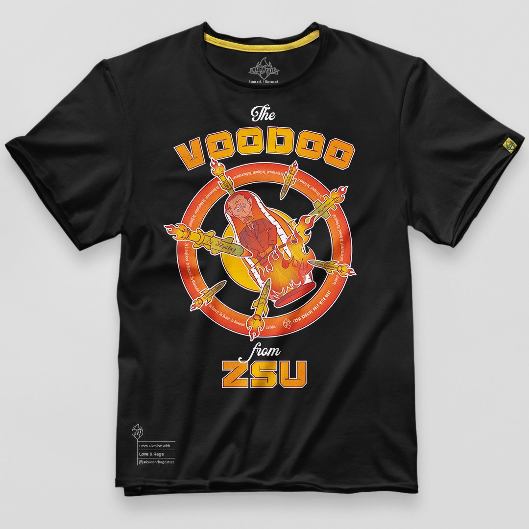 Design t-shirt with "The voodoo from ZSU" in colour from Love&Rage