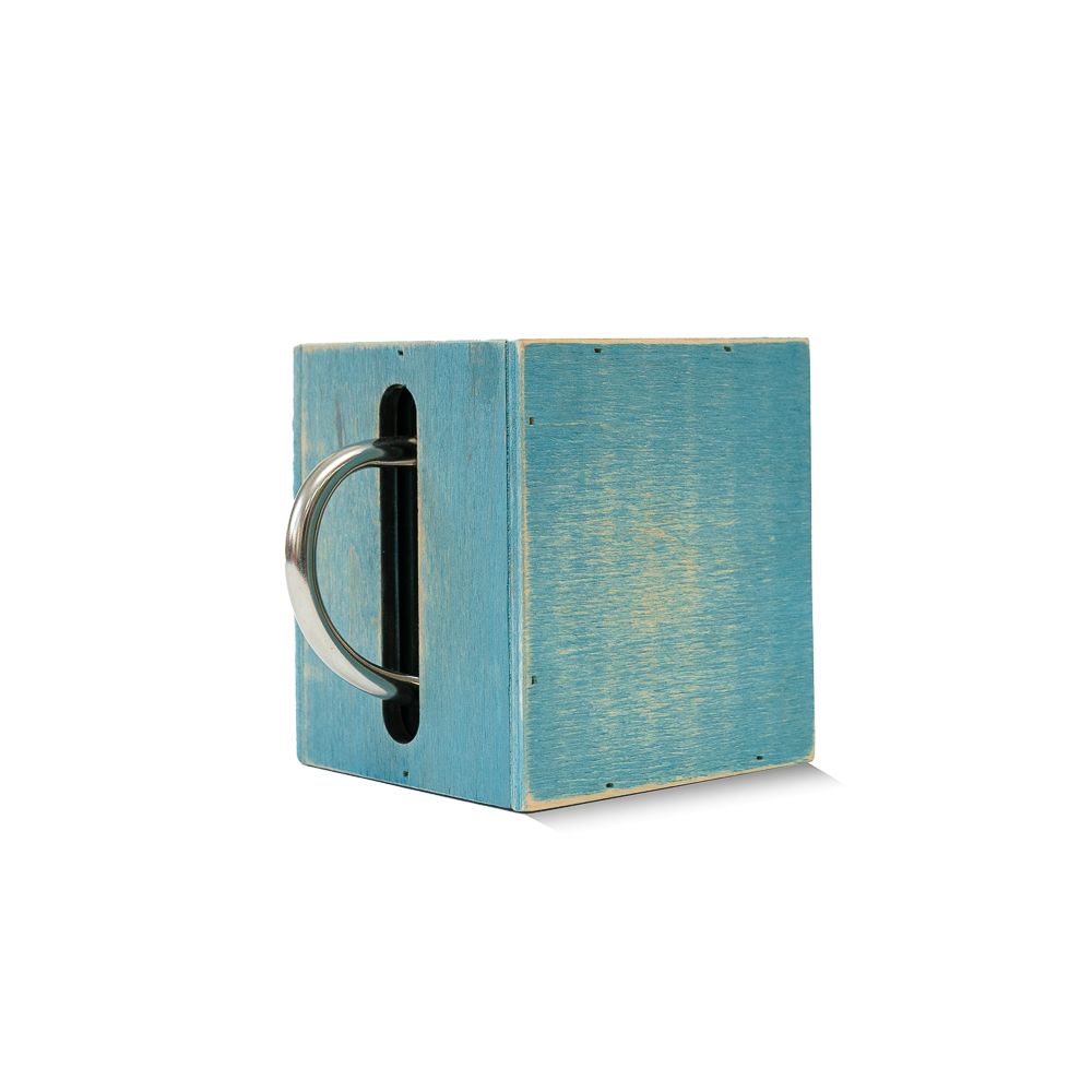 Деревянная коробка для подарка с лого под кружку/чашку 10-10-10 голубая + крышка