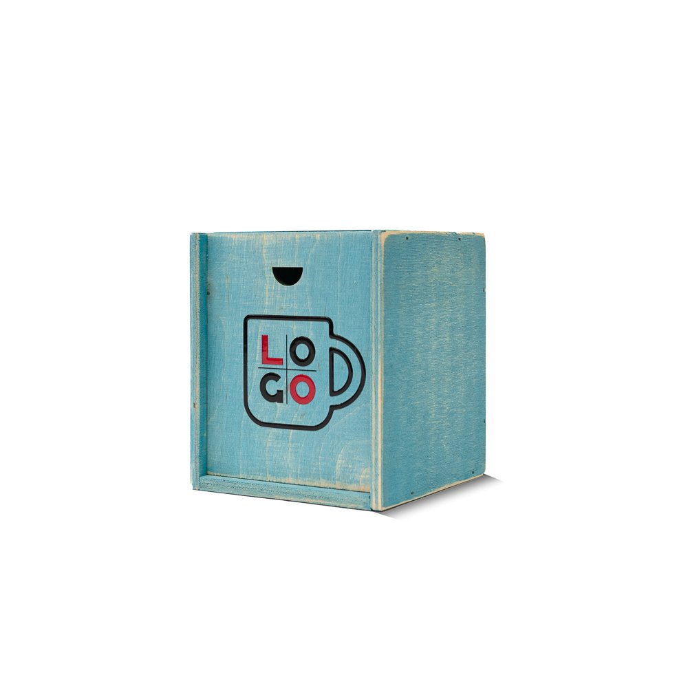 Дерев'яна коробка для подарунка з лого під кружку/чашку 10-10-10 блактина + кришка