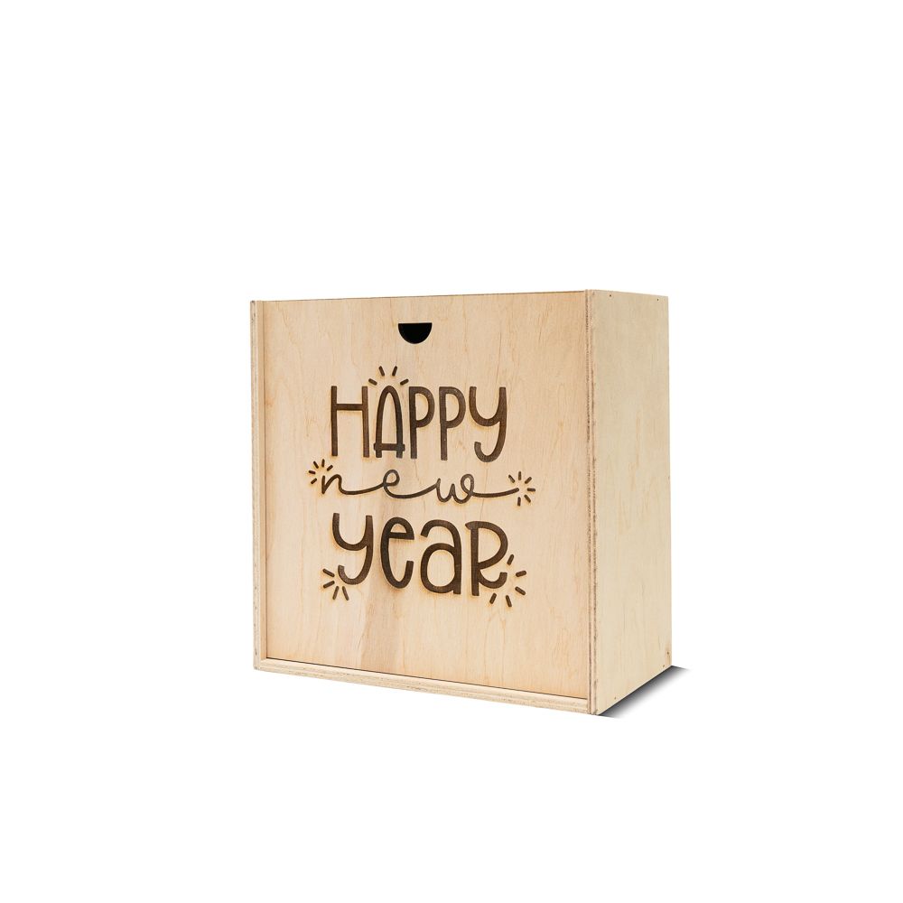 Wooden gift box with logo (box) 20-20-10 natural + print on the lid