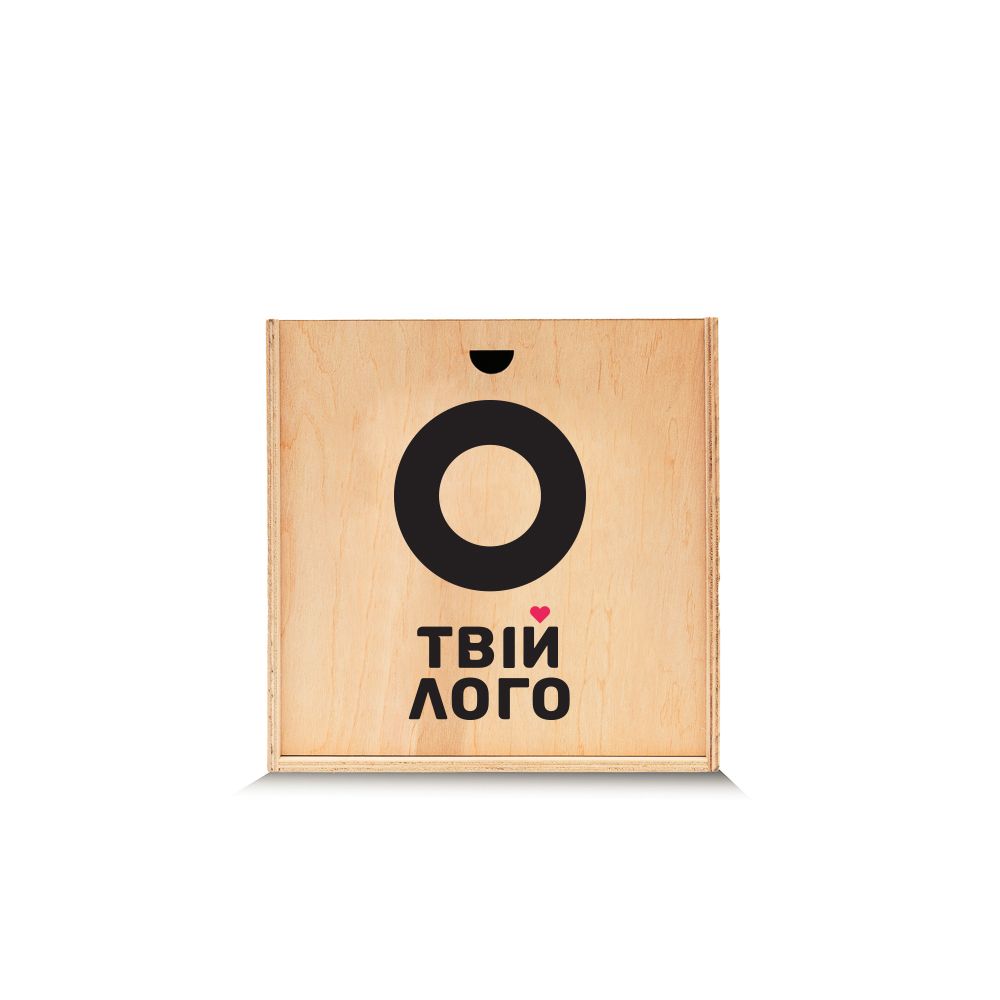 Дерев'яна коробка для подарунку оптом з логотипом (бокс) 20-20-10 натуральна + друк на кришці