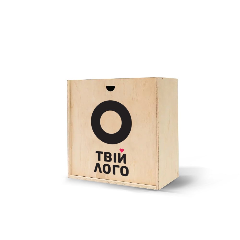 Дерев'яна коробка для подарунку з логотипом (бокс) 20-20-10 натуральна + друк на кришці