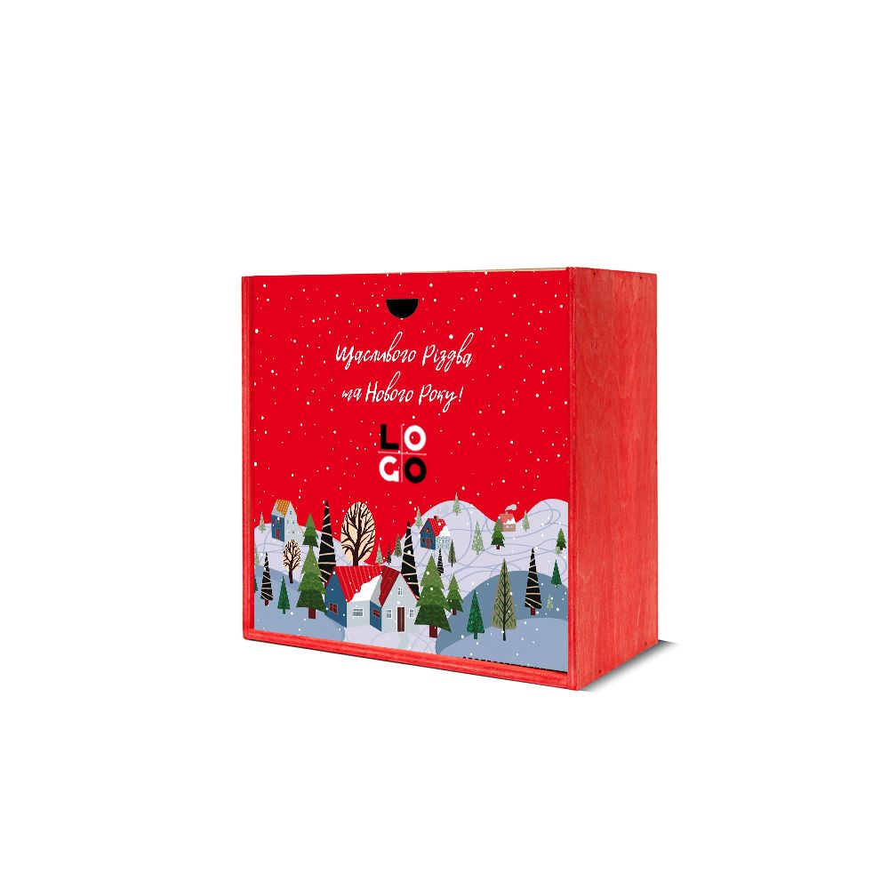 Дерев'яна коробка для подарунку (бокс) 20-20-10 червона + кришка