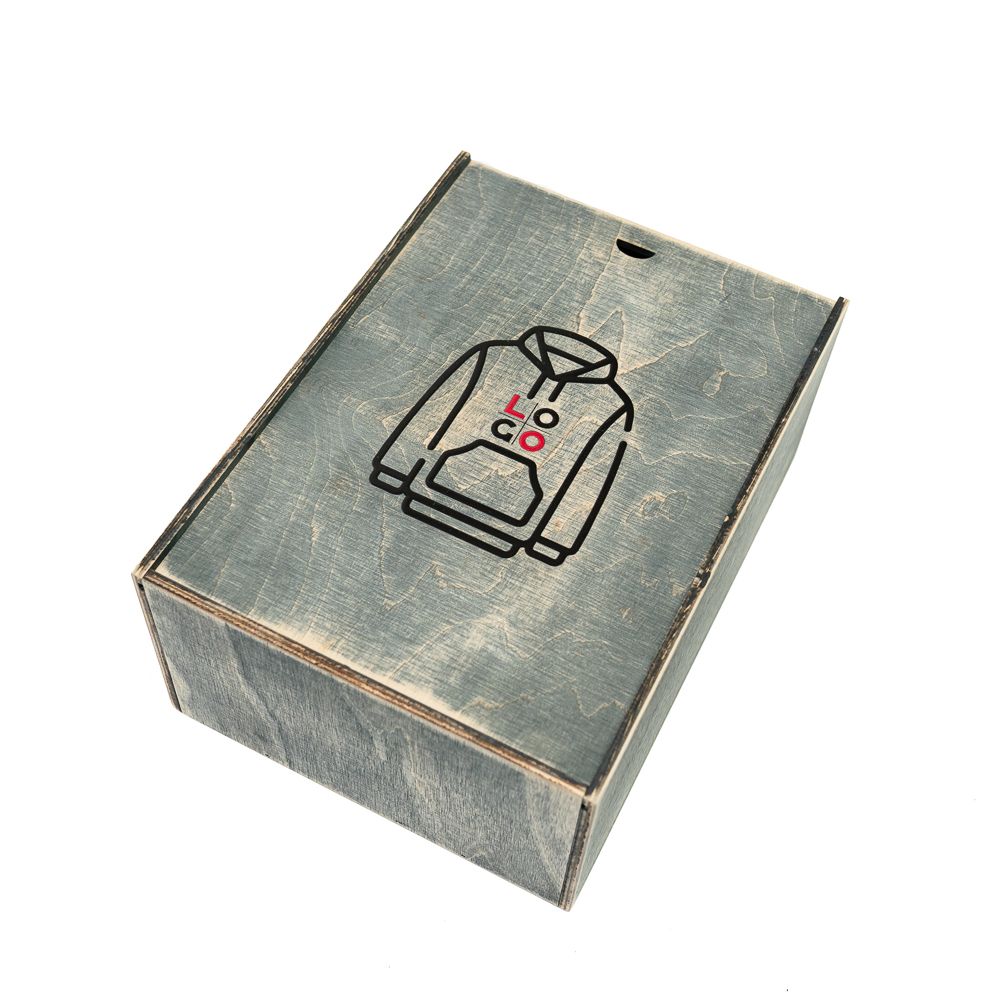 Wooden gift box with logo (box) gray 26-21-10