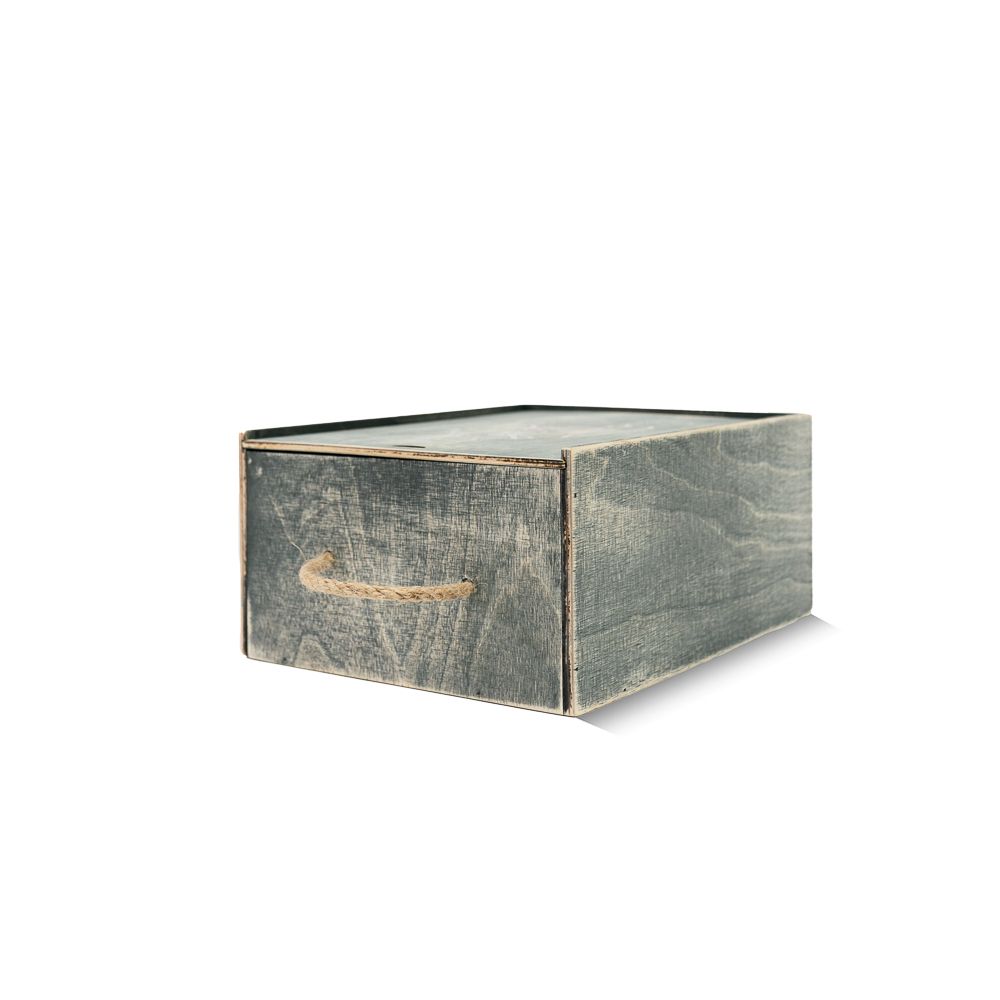 Деревянная коробка для подарка с лого (бокс) серого цвета 26-21-10