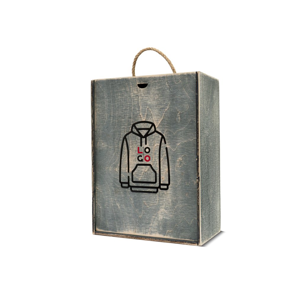 Дерев'яна коробка для подарунку з лого (бокс) сірого кольору 26-21-10