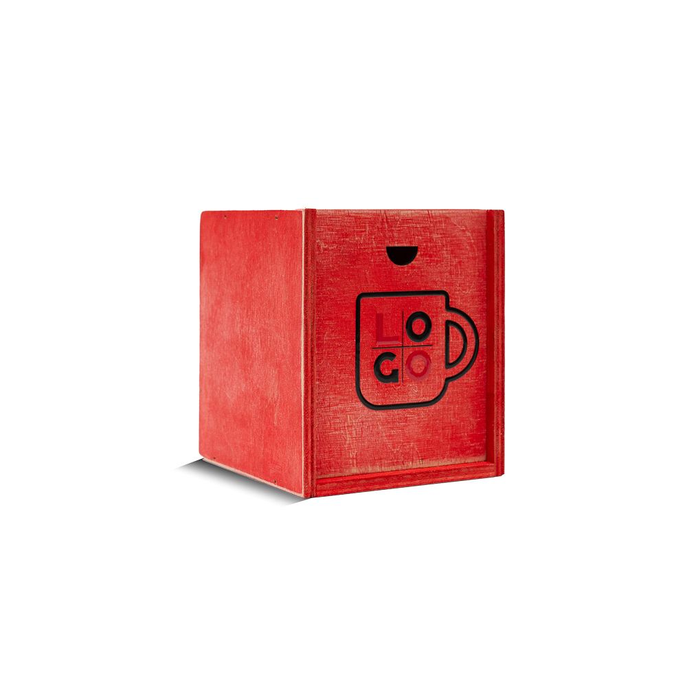 Деревянная коробка для подарка под кружку/чашку 10-10-10 красная + крышка