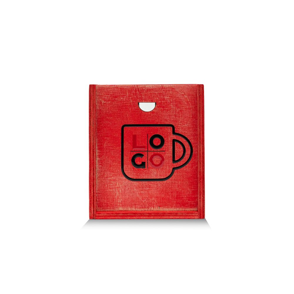 Дерев'яна коробка для подарунка під кружку/чашку 10-10-10 червона + кришка