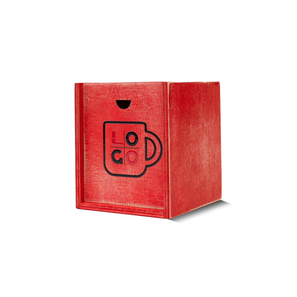 Дерев'яна коробка для подарунка під кружку/чашку 10-10-10 червона + кришка